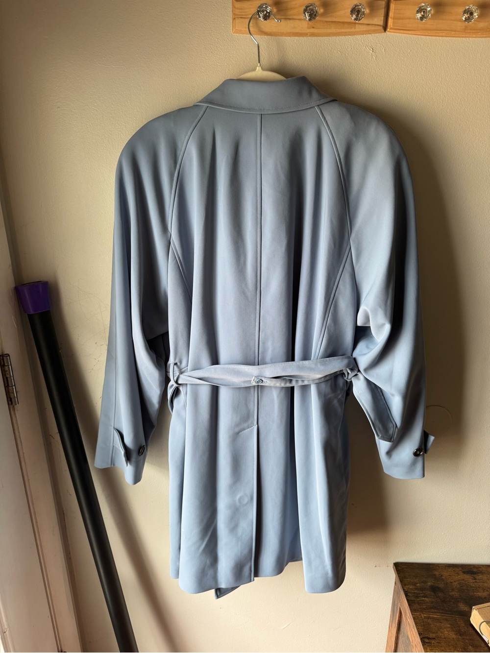 Vintage 90s NWT Anne Klein Light Blue Double Breasted Belted Trench Coat Sz XL - Picture 2 of 6